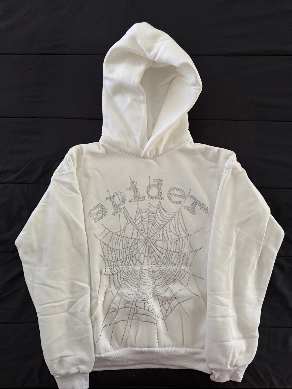White Rhinestone Spider Web Turtleneck Pullover